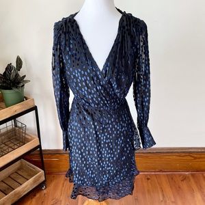 THE KOOPLES Polka Dot Burnout Velvet Wrap Dress